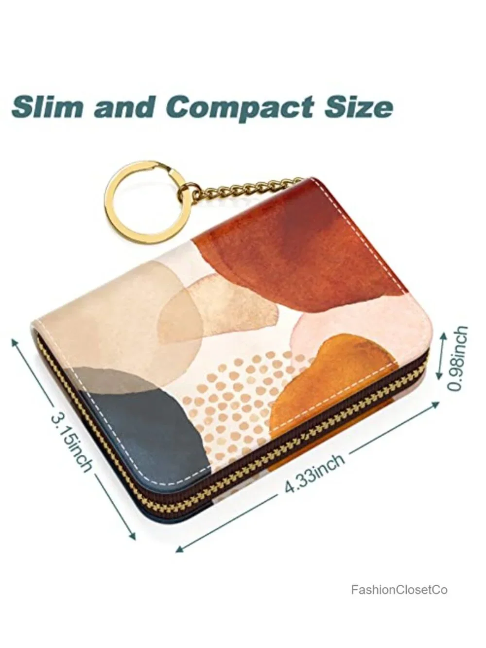 Slim RFID Leather Card Wallet with Zipper & Keychain